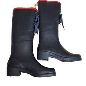 Aigle Women's Black Boots with Red Trim